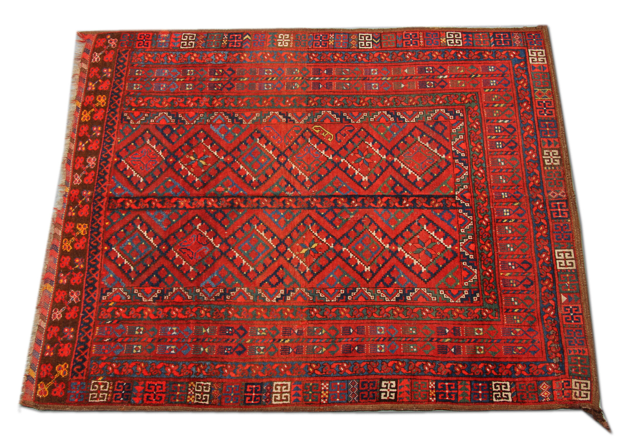 Handmade Red Wool Tribal Area Rug Persian Turkman Carpet Rug- 160x190cm