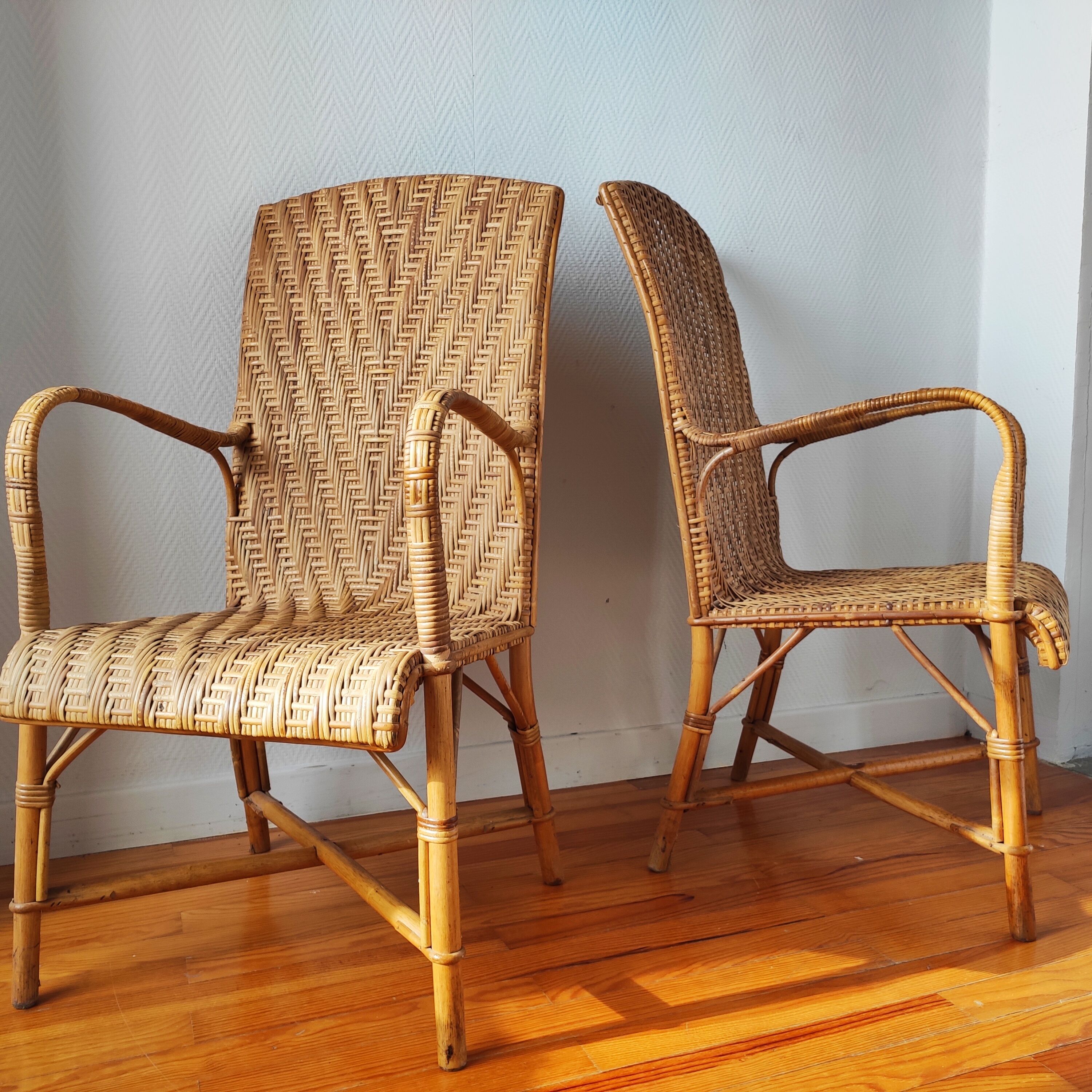Pair of vintage rattan armchairs