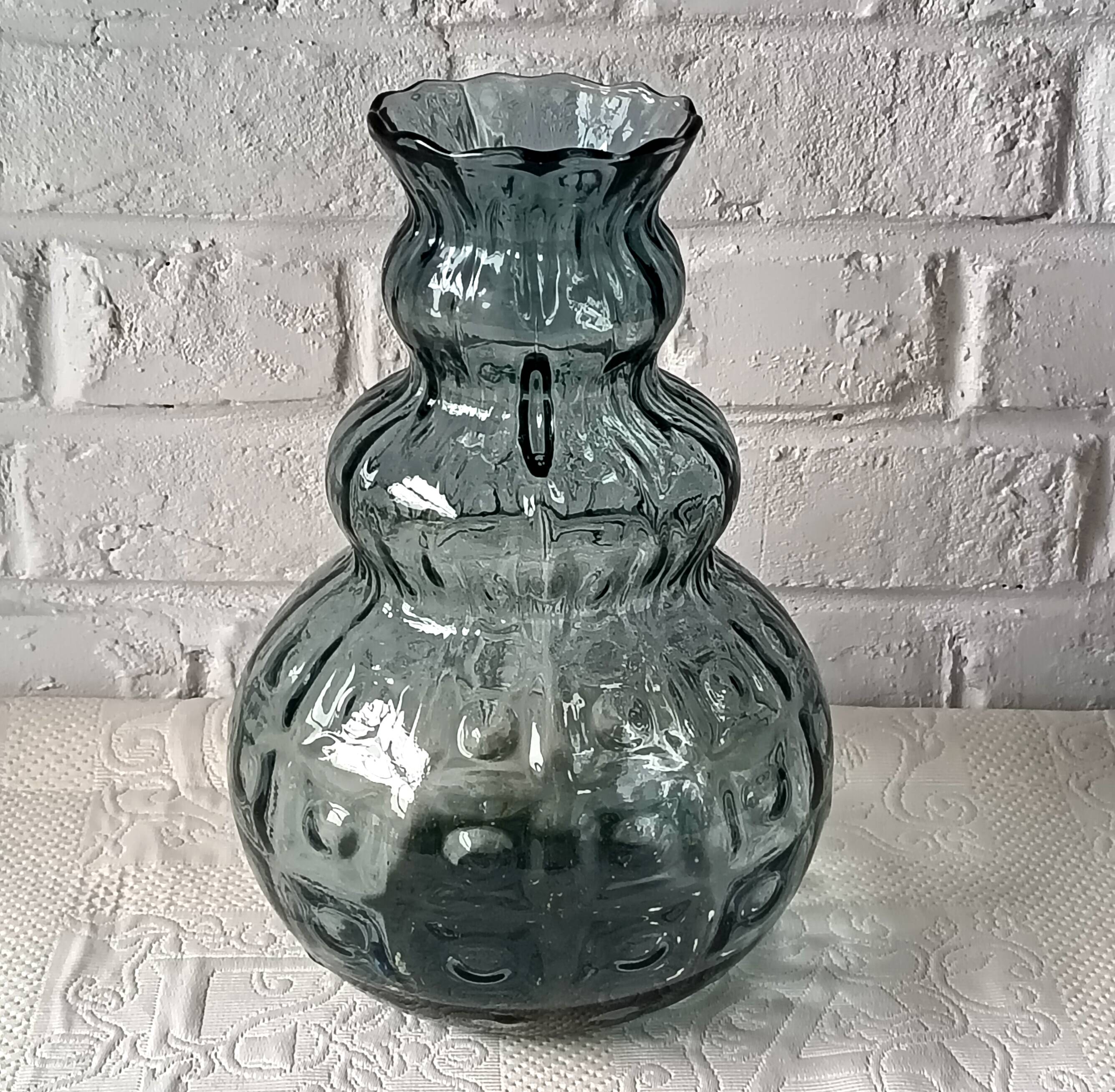 Large vintage smoked optical glass vase, Italy 1950