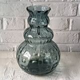 Large vintage smoked optical glass vase, Italy 1950