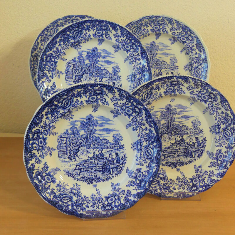 Five English porcelain style table plates