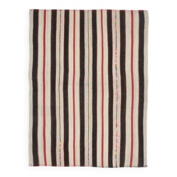 Tapis d'aire kilim en laine et coton beige turc vintage noué à la main 158x217