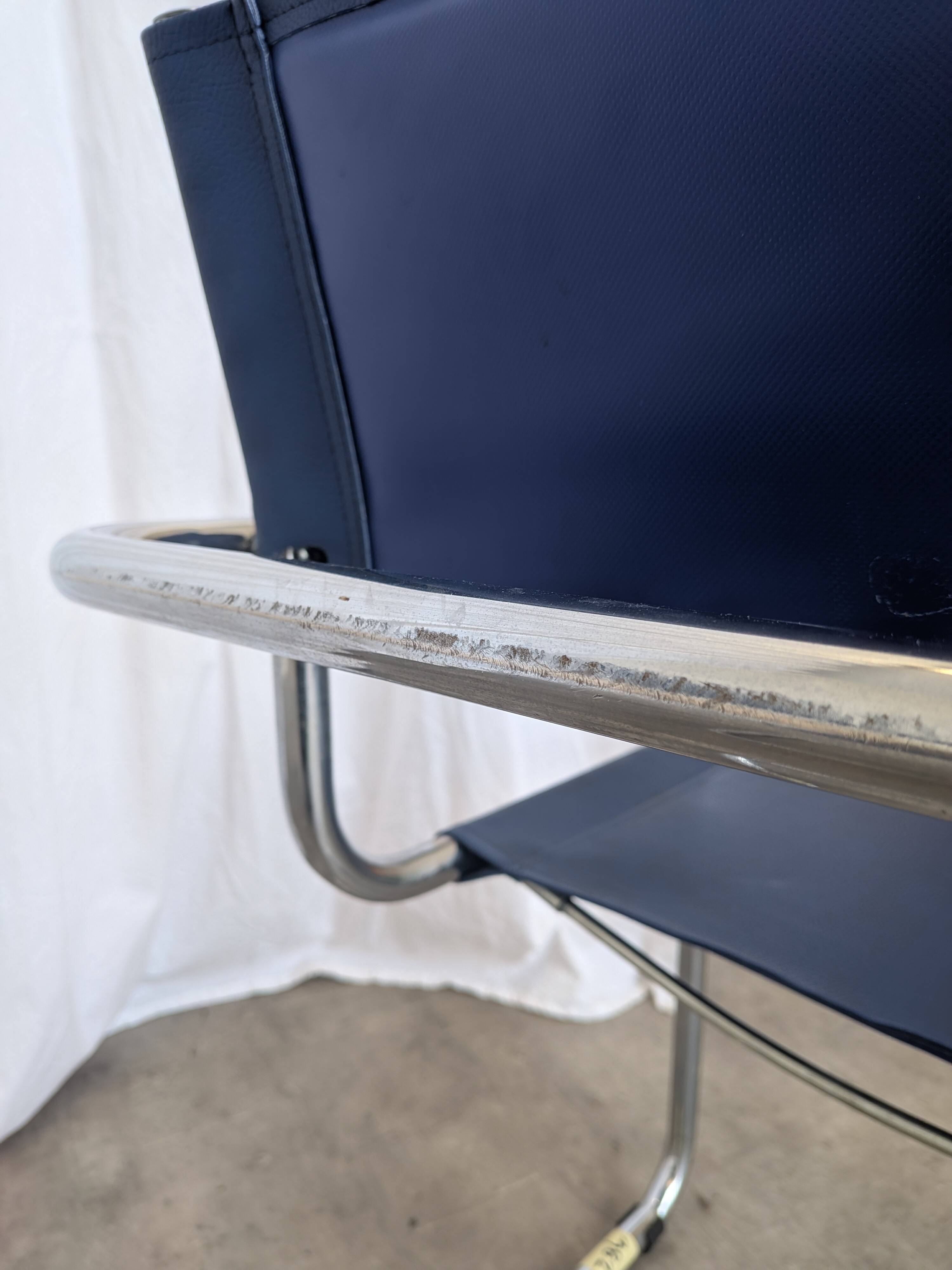 Set of 2 Vintage Mart Stam Style S34 Chair: Blue Leather, Bauhaus Design