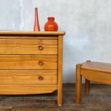 Elm chest of drawers and two elm bedside tables 1980