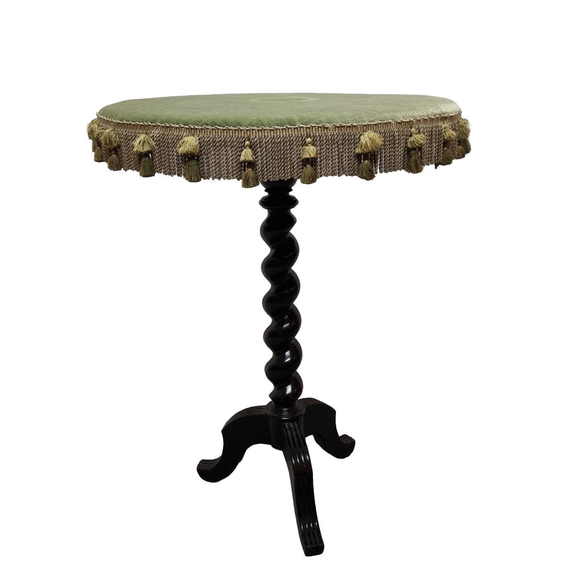 Table française ancienne avec velours et franges, fin du XIXe siècle