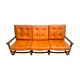 Mid-century modern rattan and cognac leather sofa