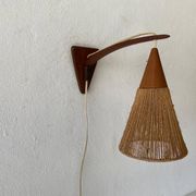Teak wall lamp with natural ropes by Ib Fabiansen for Fog & Mørup, 1960s, Denmark.