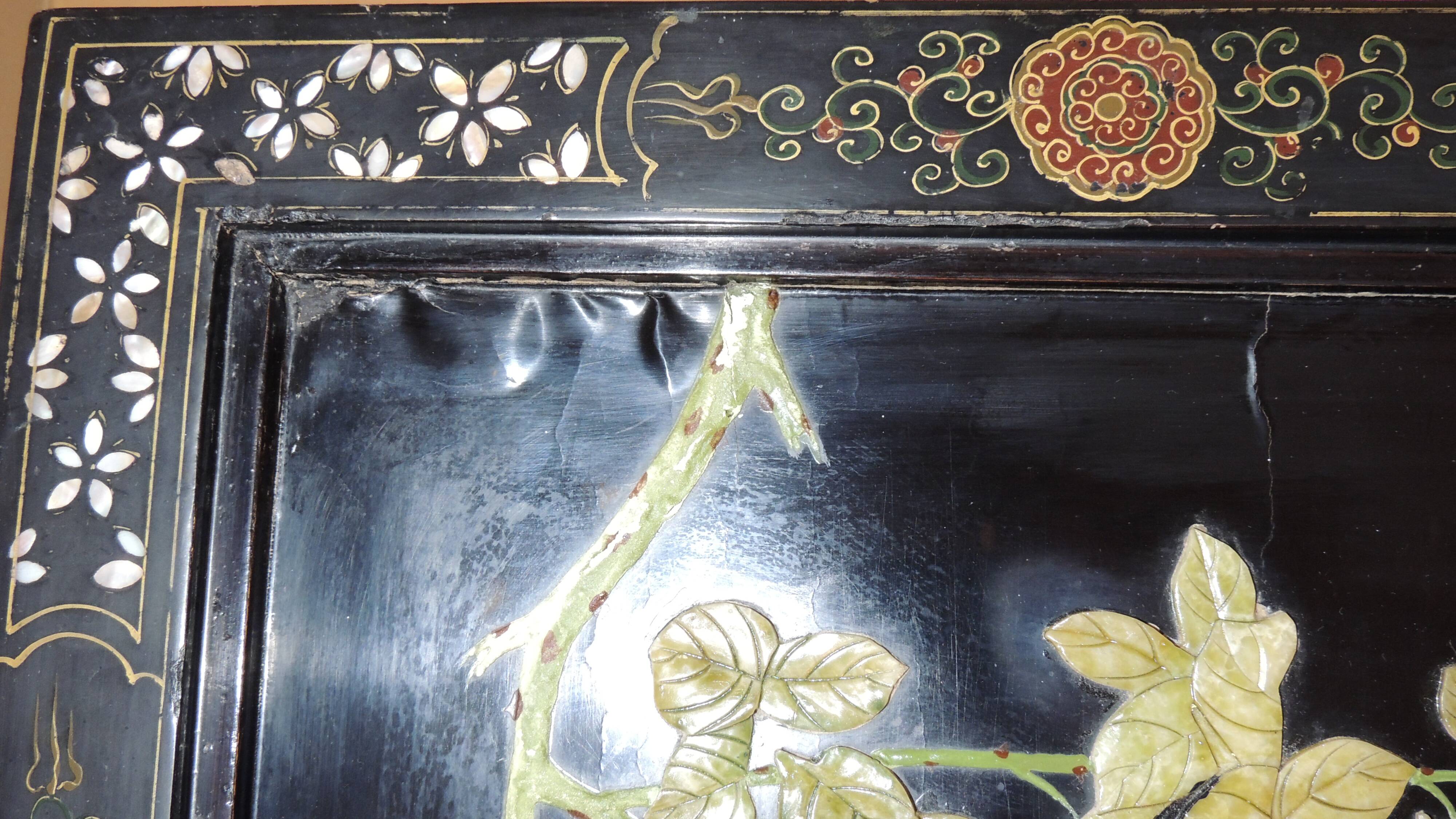 Table basse japonaise décor floral et oiseaux/vintage