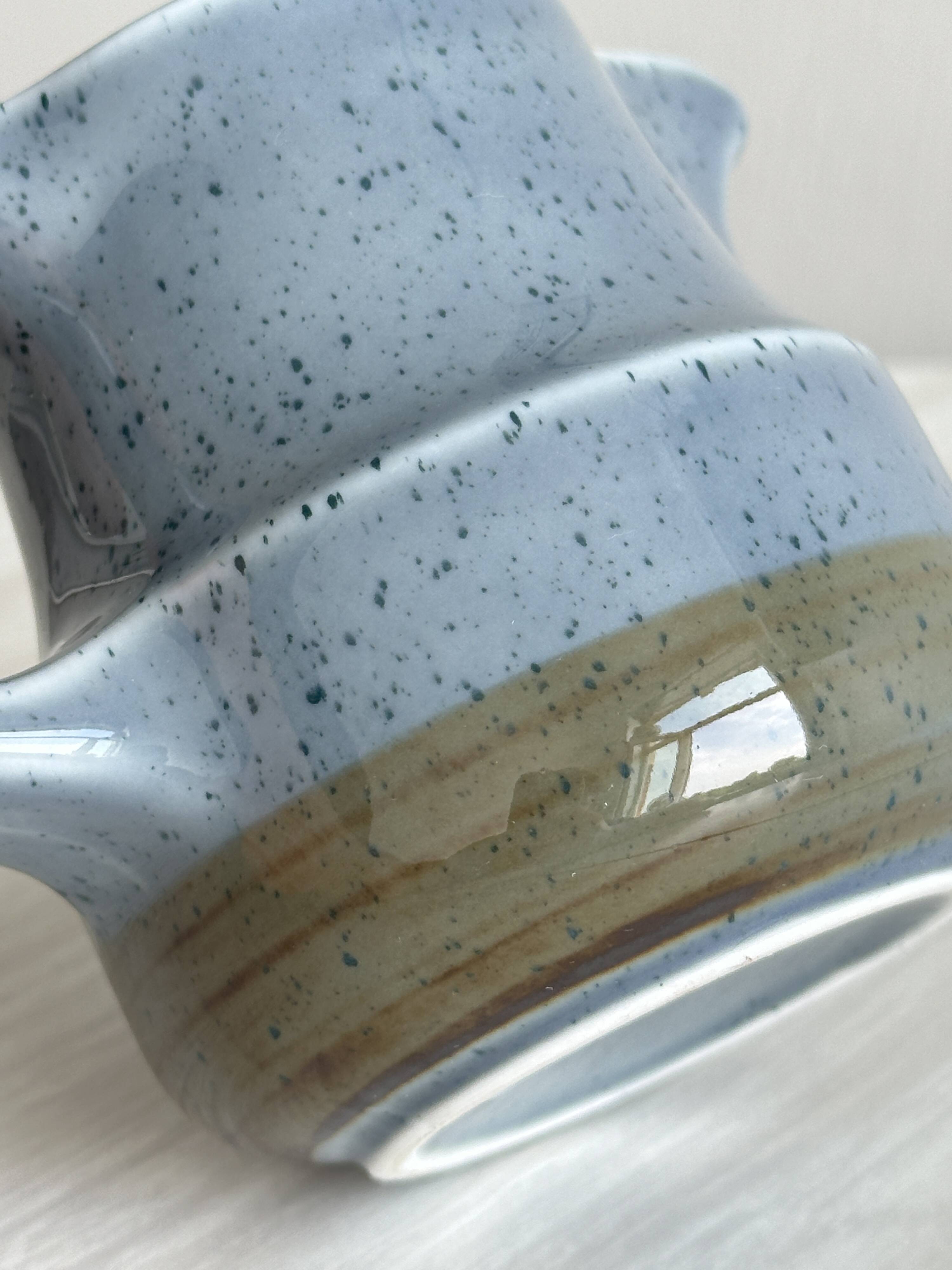 Small sauce boat, blue speckled ceramic creamer