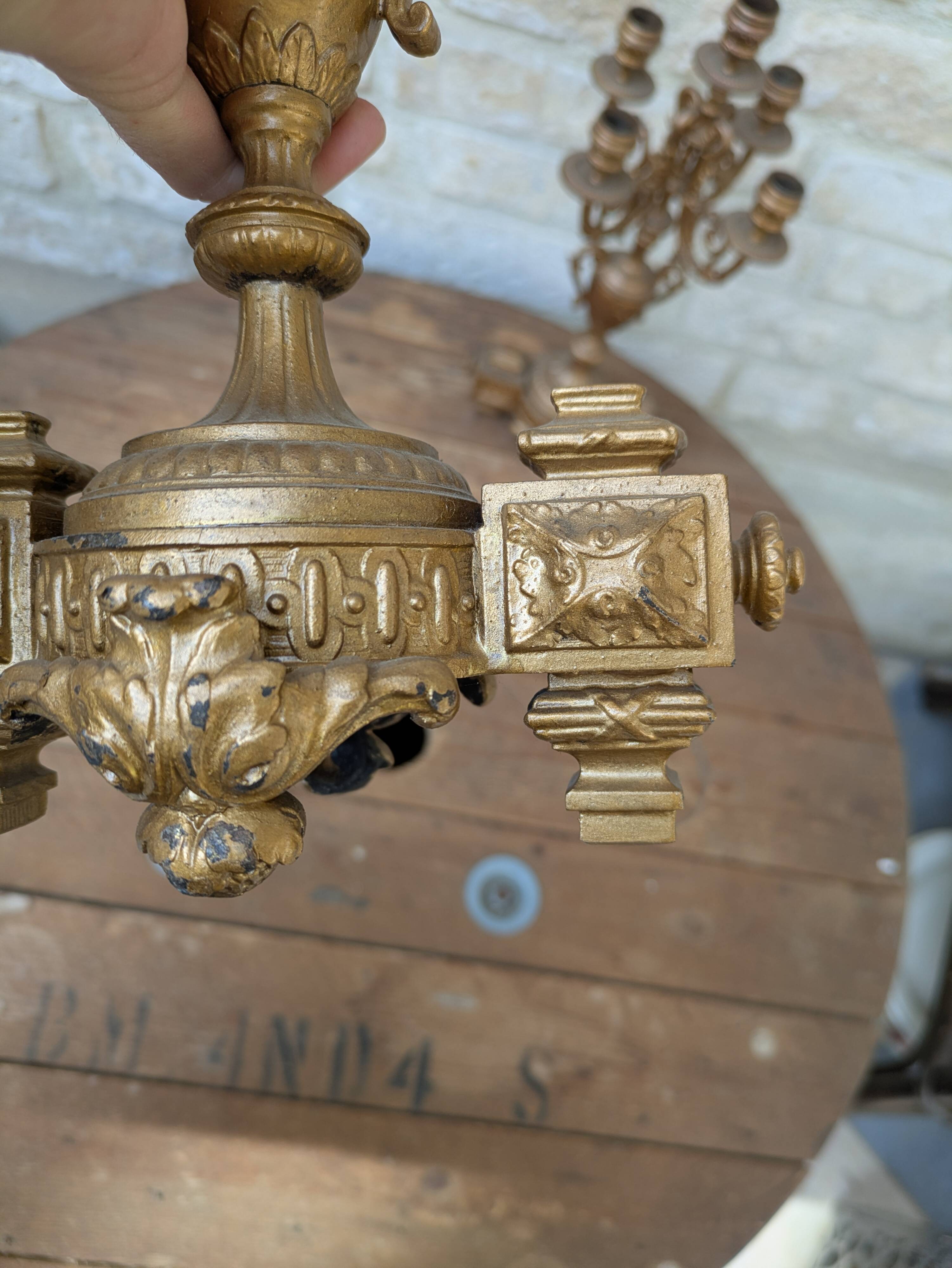 Pair of metal candelabra candle holders with 5 branches, 41cm