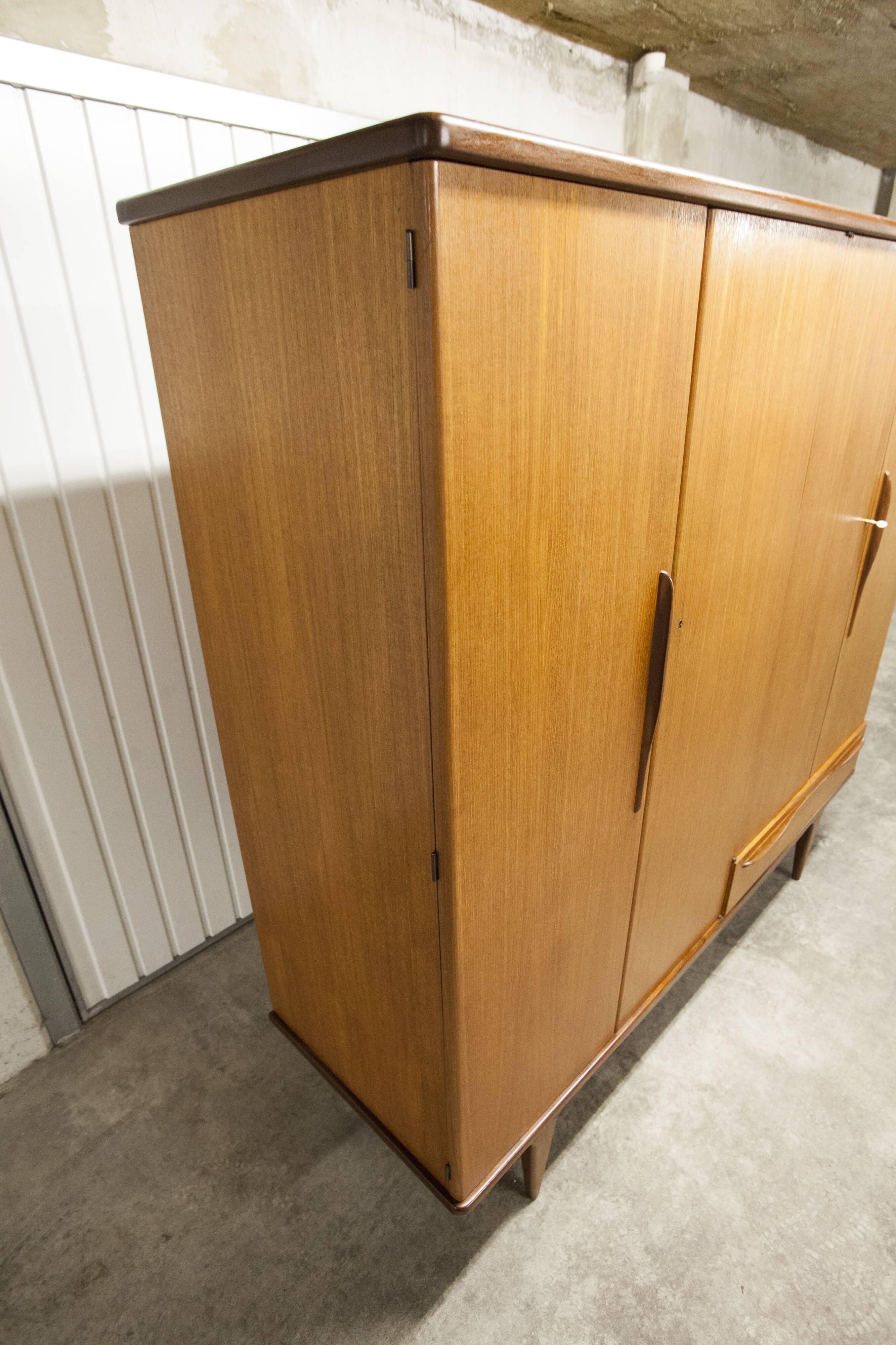 Scandinavian wardrobe 1960 teak 4 doors, 3 drawers, 2keys