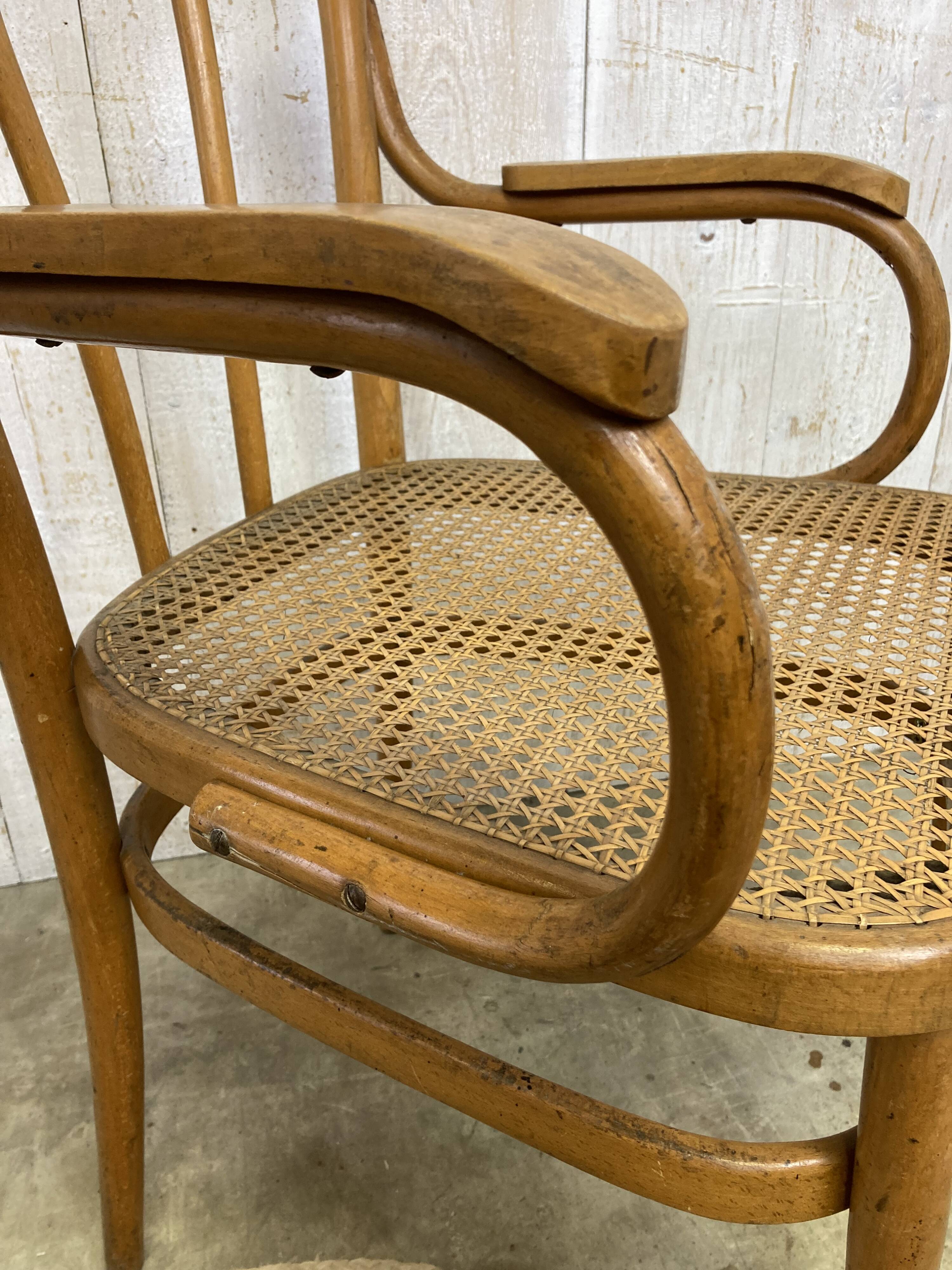 Curved wood and cane armchair