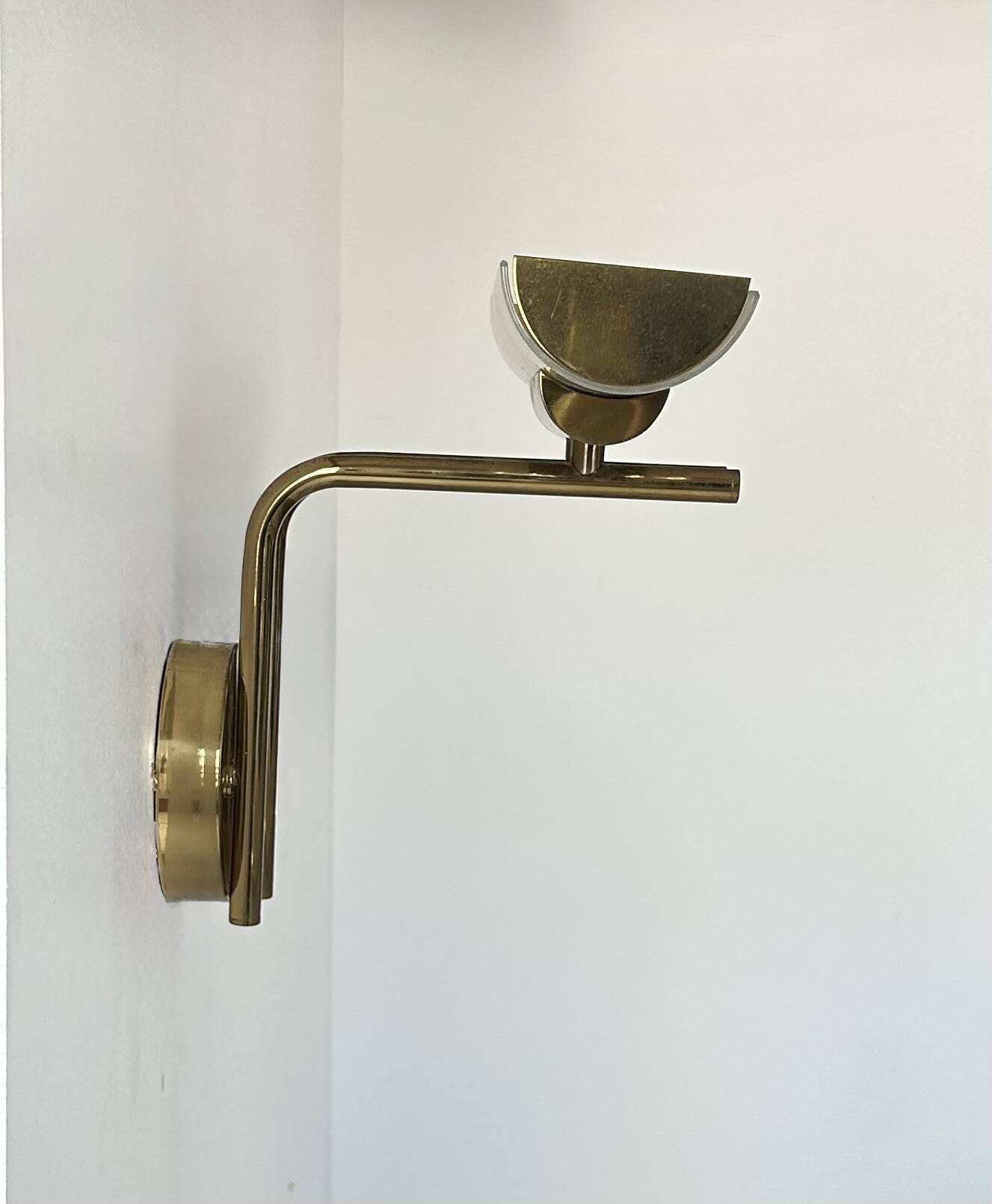 Vintage wall lamp, brass and sandblasted glass, France, 1970