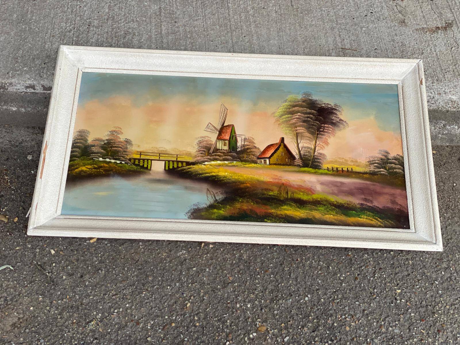 Tableau peinture huile sur toile moulin 102x57cm