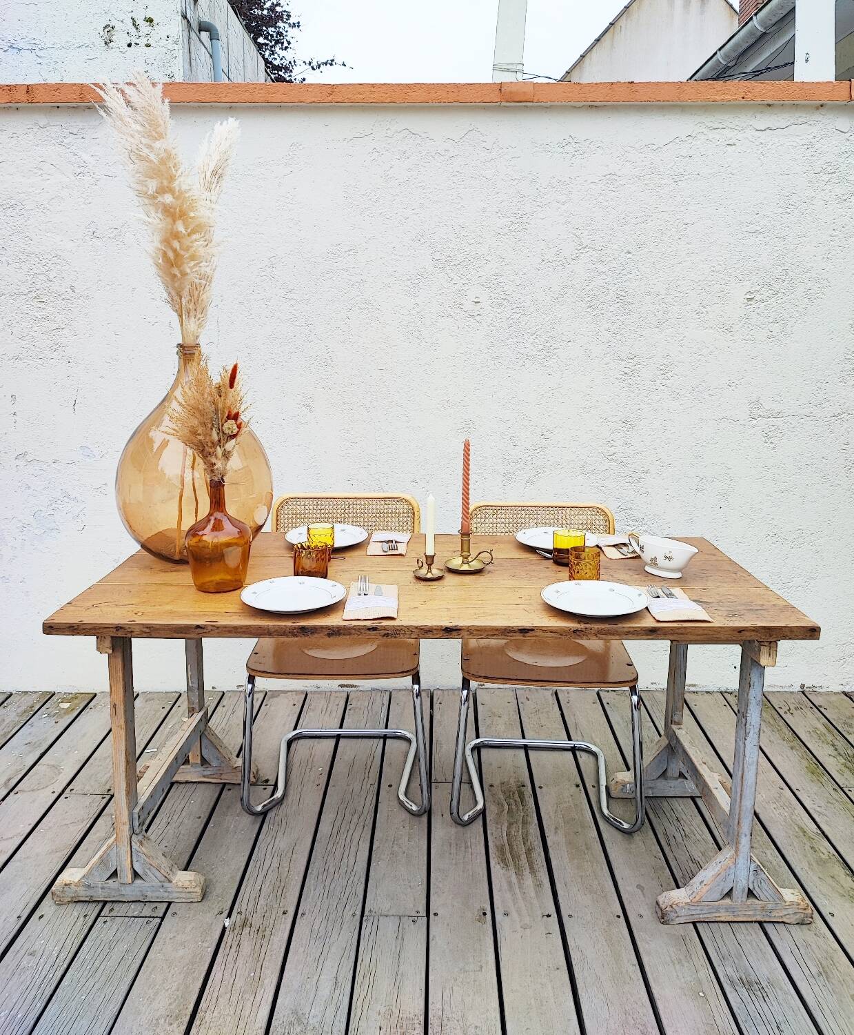 Farmhouse table on trestles