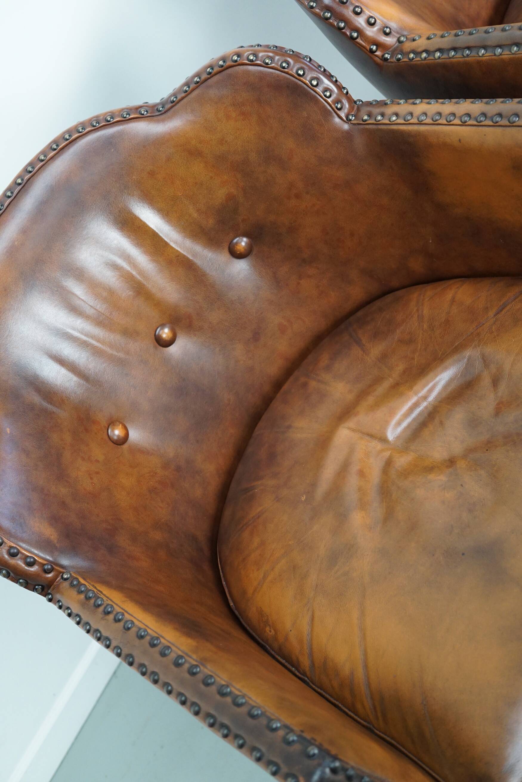 Vintage Dutch Cognac-Coloured Leather Club Chair, Lot of 2