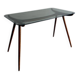 Coffee table in wood and smoked glass