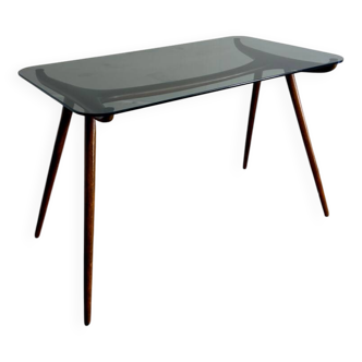 Coffee table in wood and smoked glass