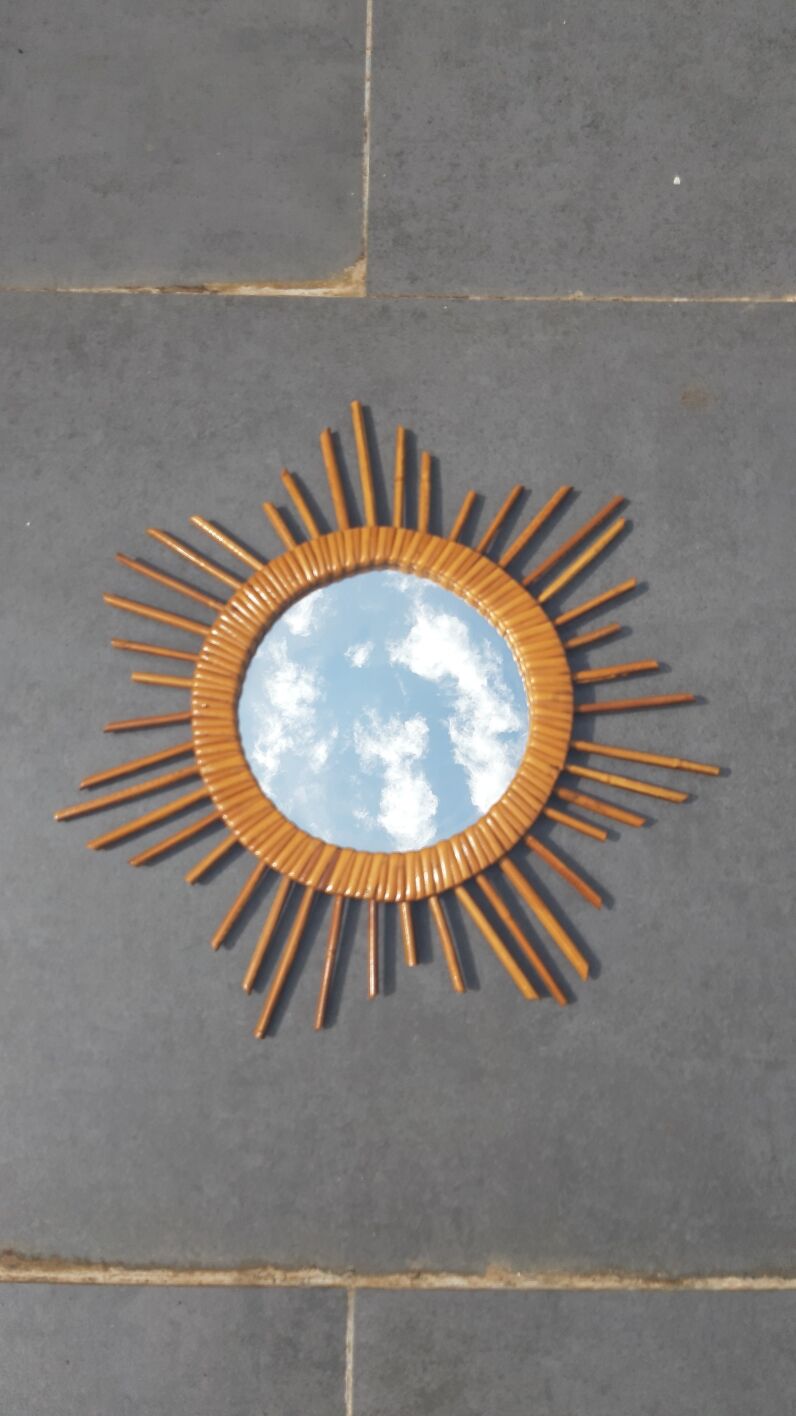 Vintage rattan sun mirror 36cm