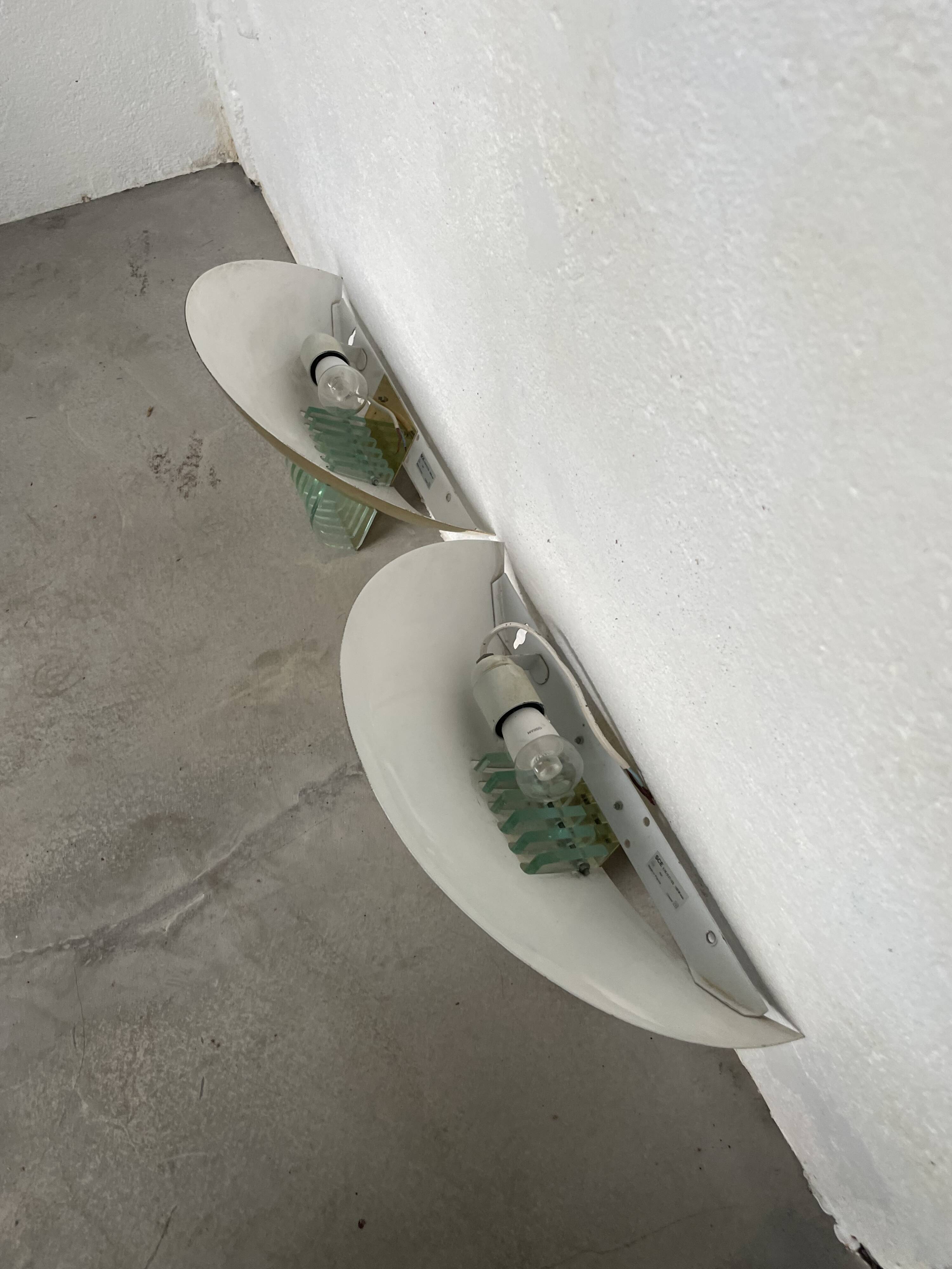 Pair of brass and art deco glass wall lights SCE