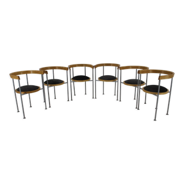 Set of 6 dining chairs by Börge Lindau for Bla Station Sweden 1990s