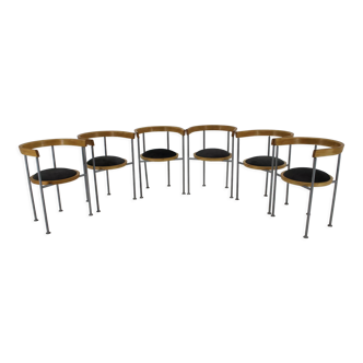 Set of 6 dining chairs by Börge Lindau for Bla Station Sweden 1990s