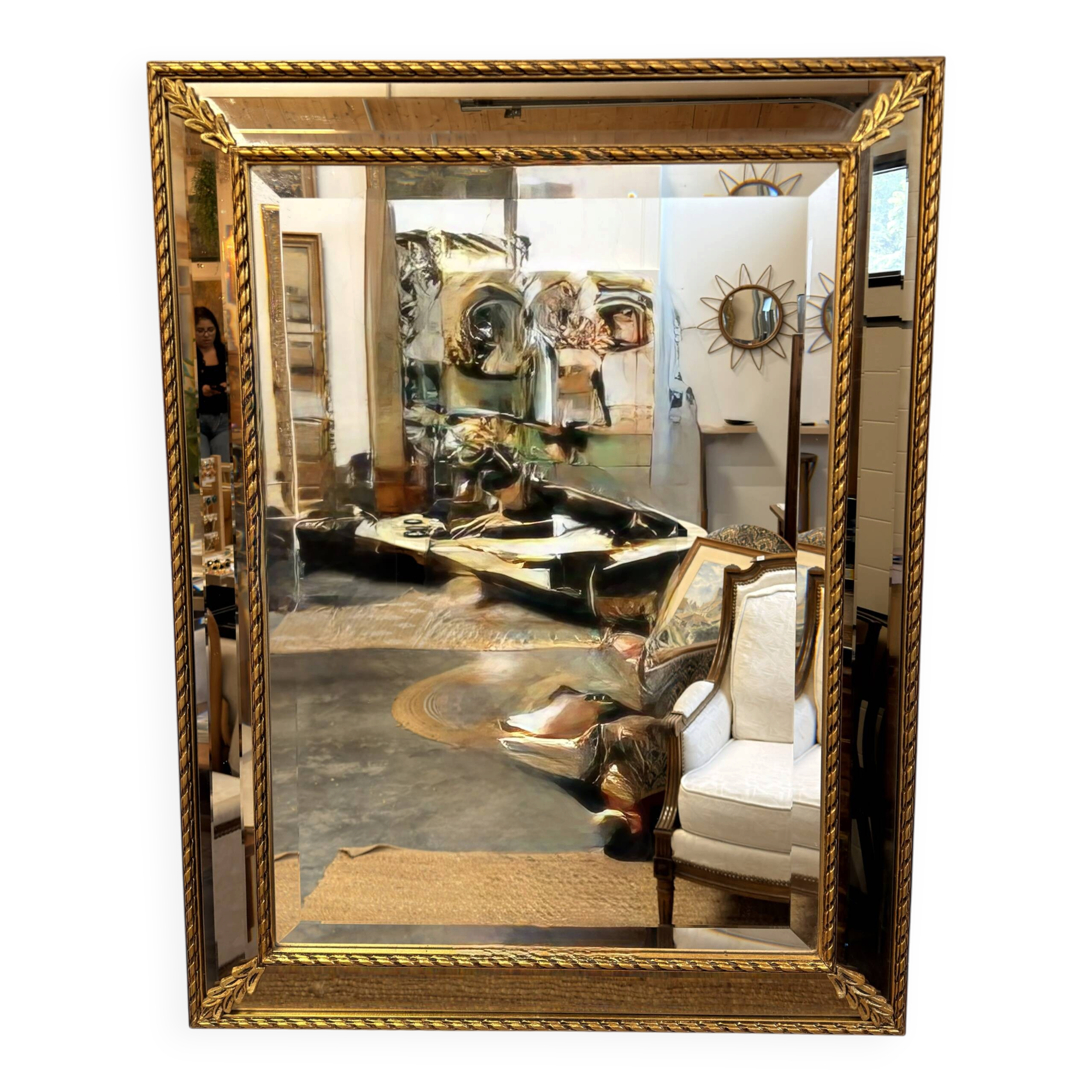 Miroir ancien biseauté doré style Louis XVI
