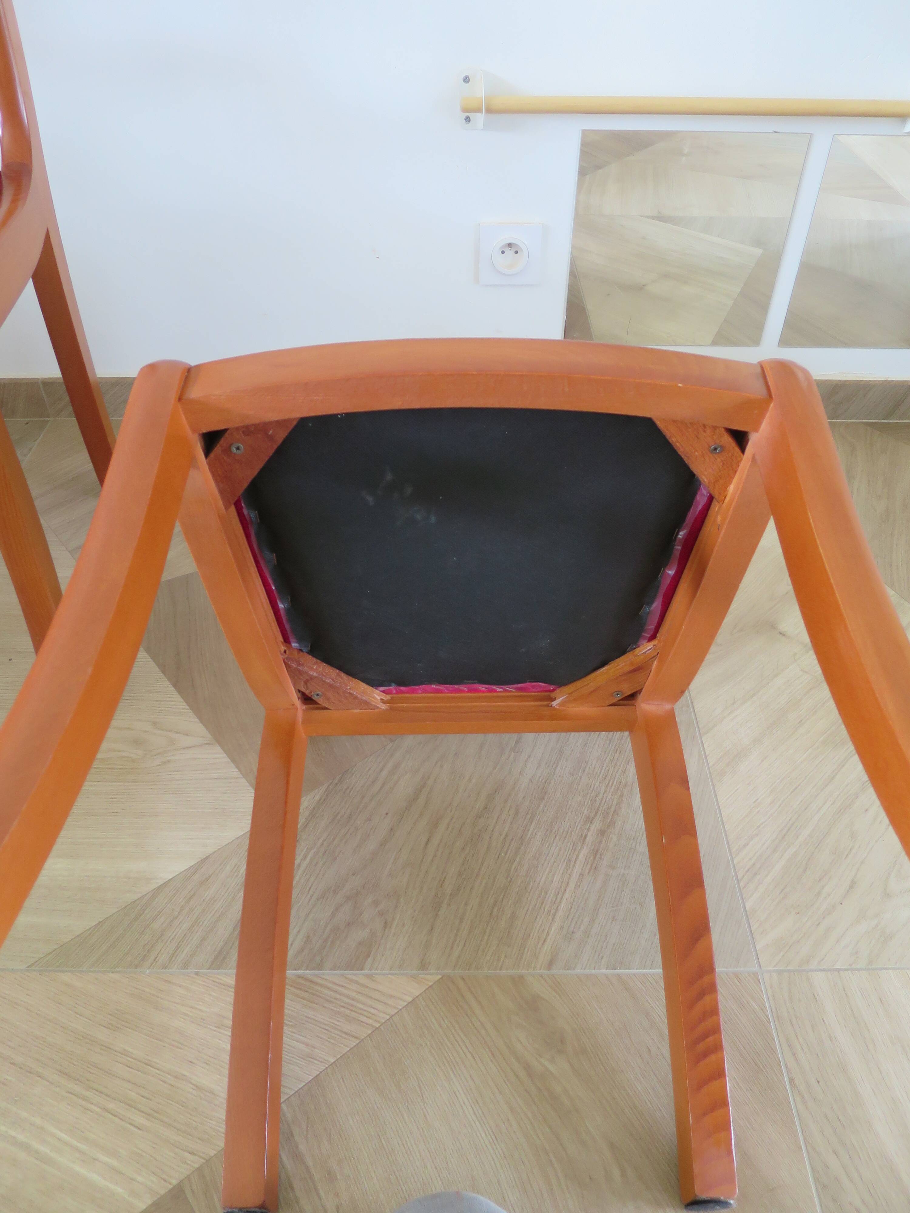 Solid cherry wood chairs and red velvet seat - Set of 4 - Louis Philippe style