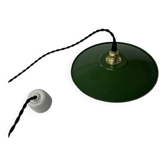 Old industrial green enameled pendant light 25 cm