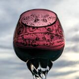Set of 3 colored wine glasses - Ruby, red, green, gold and twisted foot