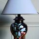 Japanese-style lamp in black ceramic & wood with organic 80's decor