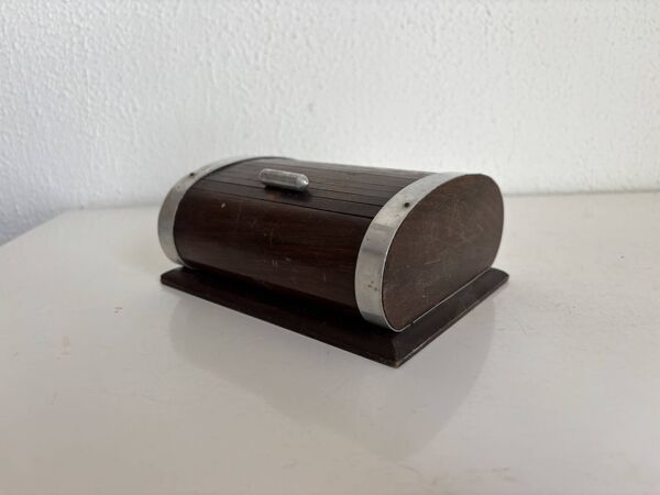 Porte-cigarettes vintage 1960 distributeur bois métal doré - 16 x 13 cm