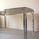 Dining table in chrome smoked glass, design 1970