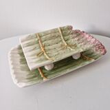 Old dish and asparagus drainer Barbotine ceramic