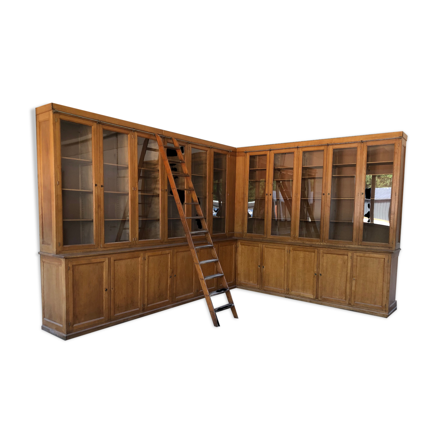 Large corner bookcase or pair of oak bookcases