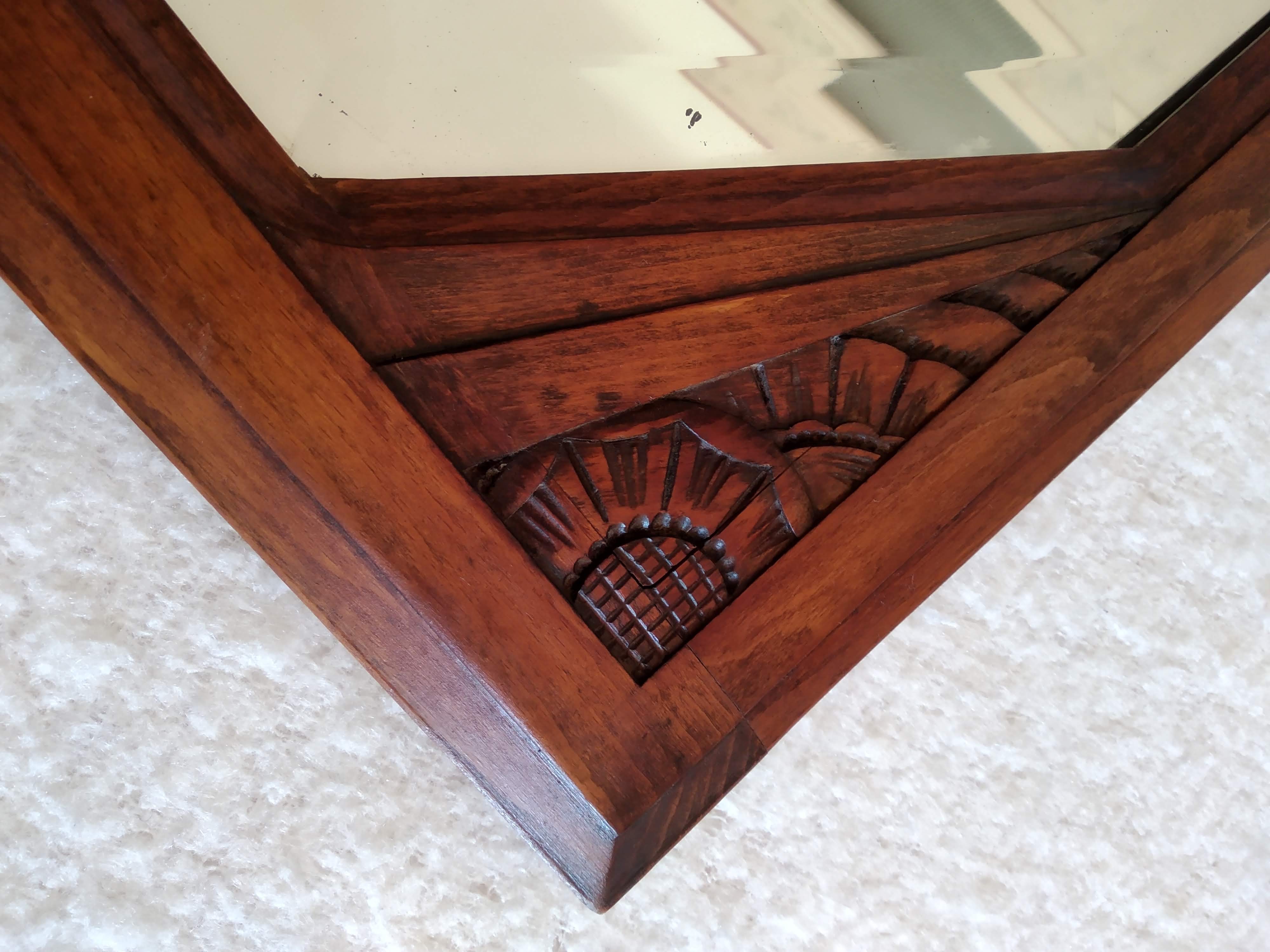 Miroir Art Déco bois sculpté 86 X 53