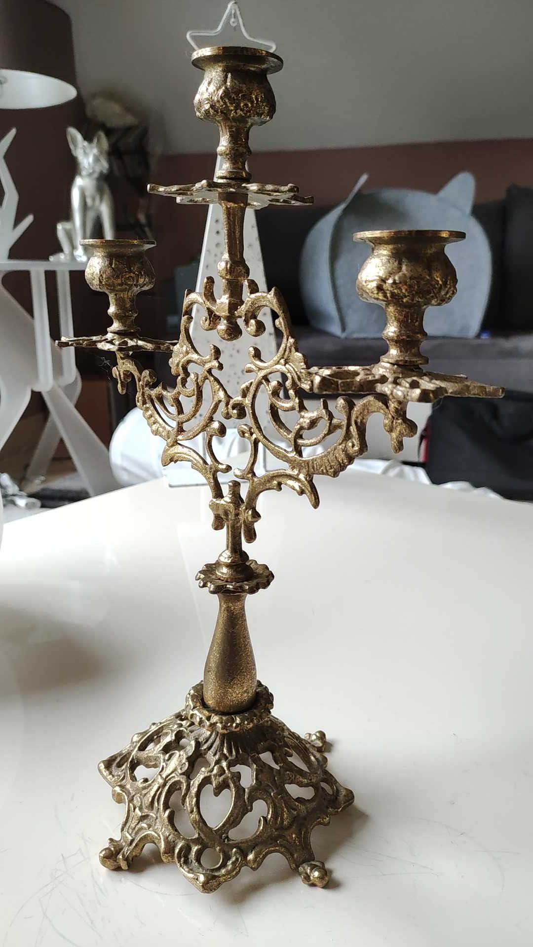 Elegant Antique Chandelier/Candelabra 3 fires in gilded patinated bronze. Baroque/Rococo/Shabby chic style