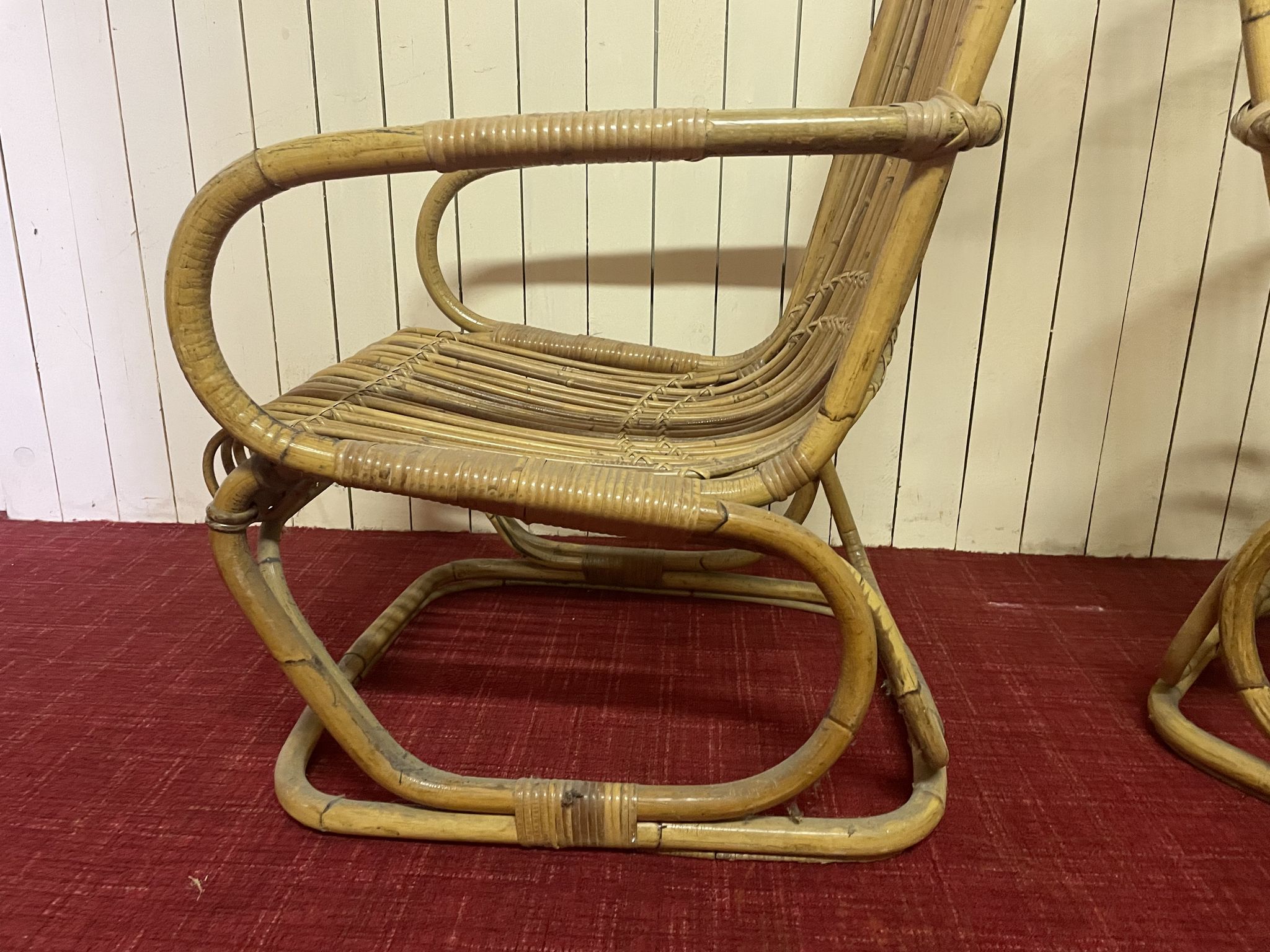 Pair of vintage rattan armchairs, Italy 1950