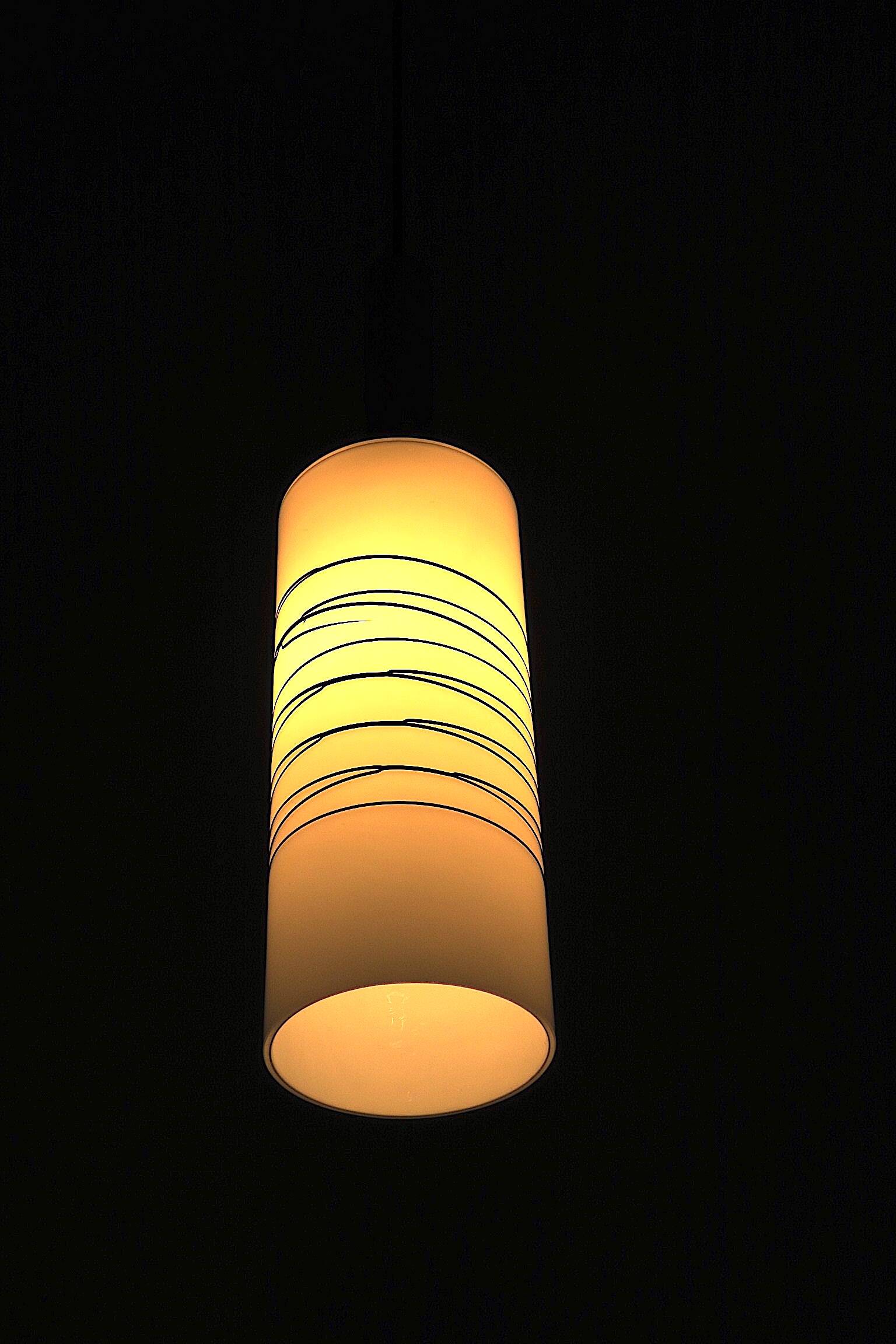 Italian opaline milk glass pendant with overlay, 1960s