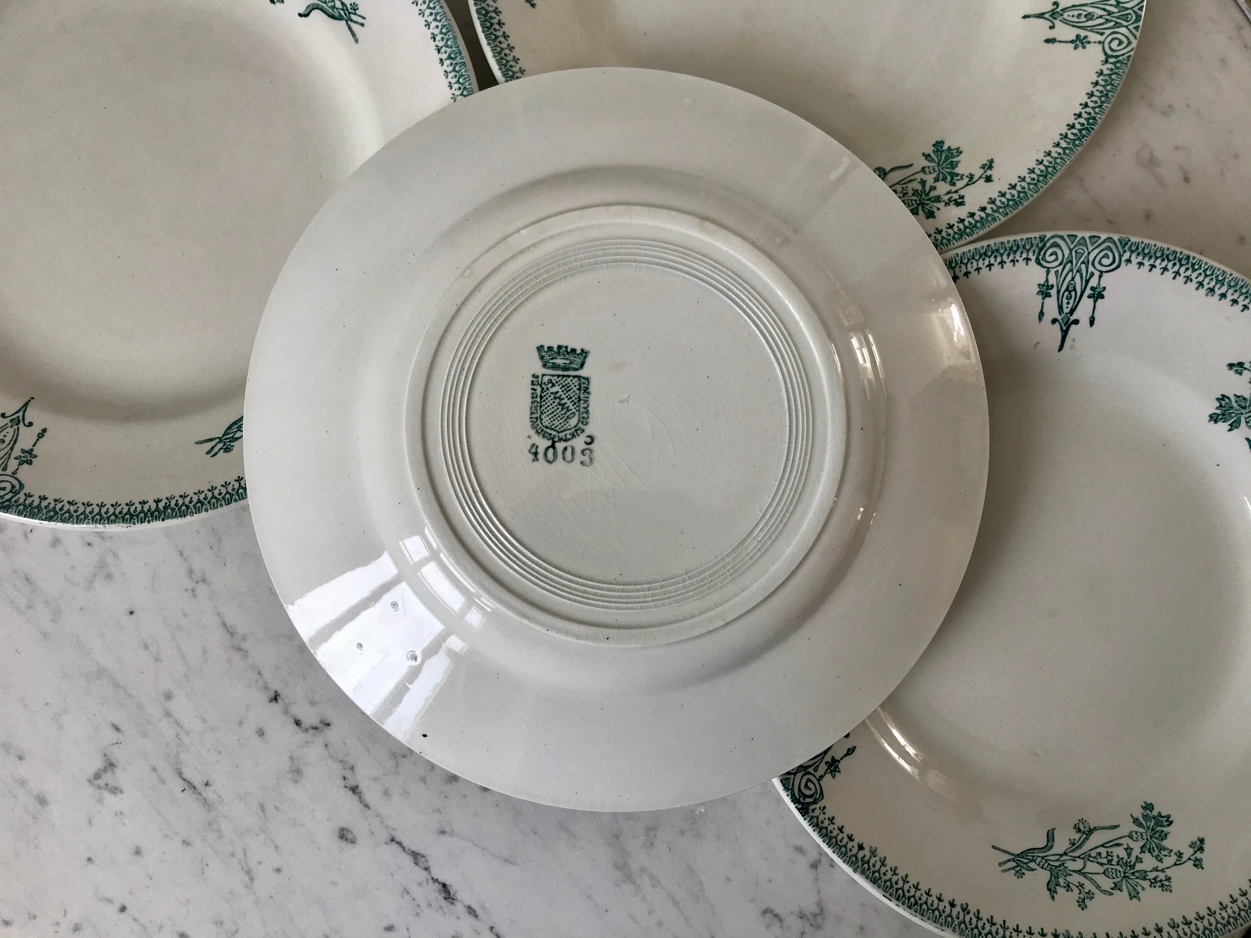 Set of 4 flat plates Terre de Fer Saint-Amand XIXth