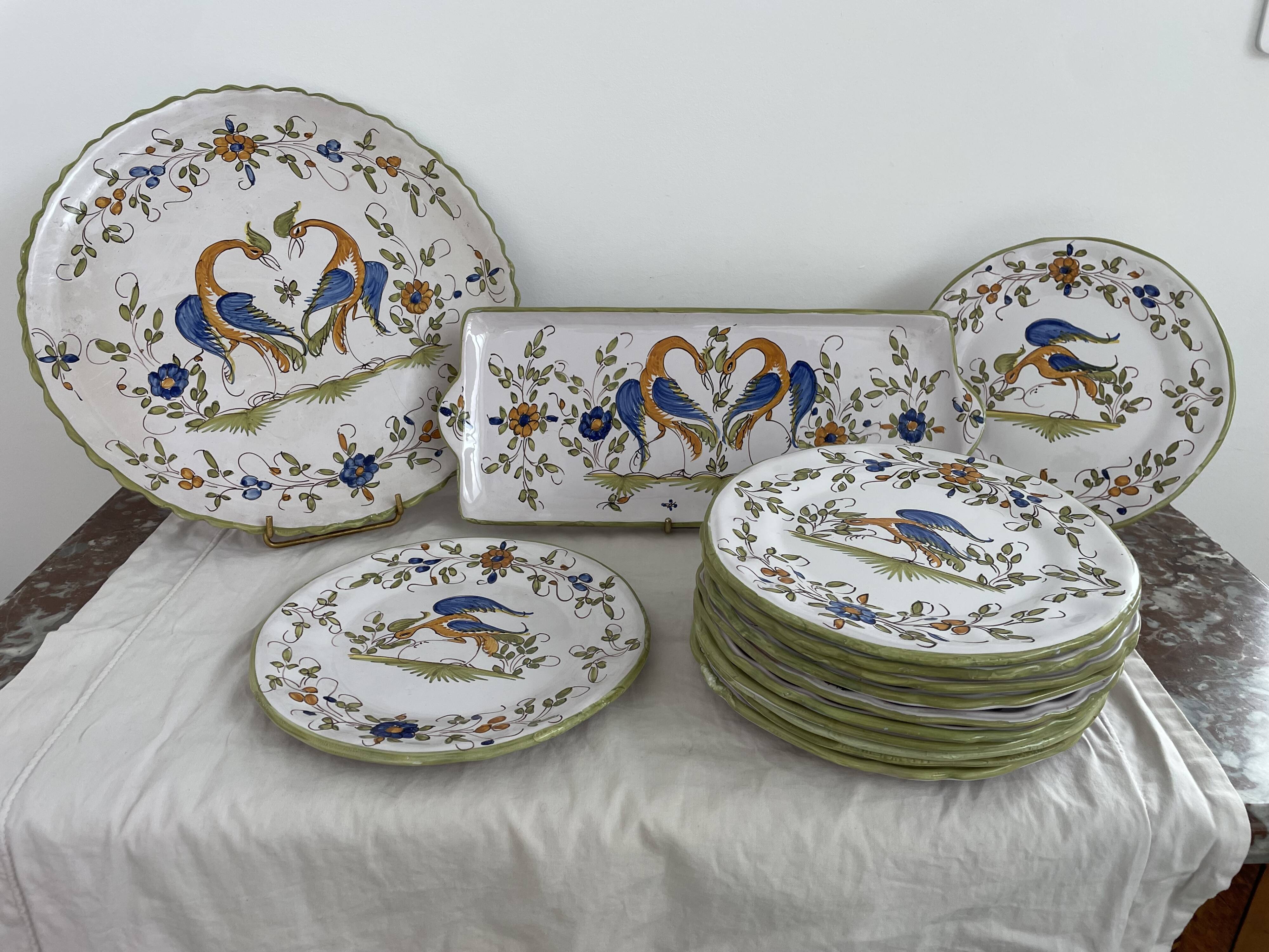 Dessert service, earthenware, Martres-Tolosane, signed Matet France