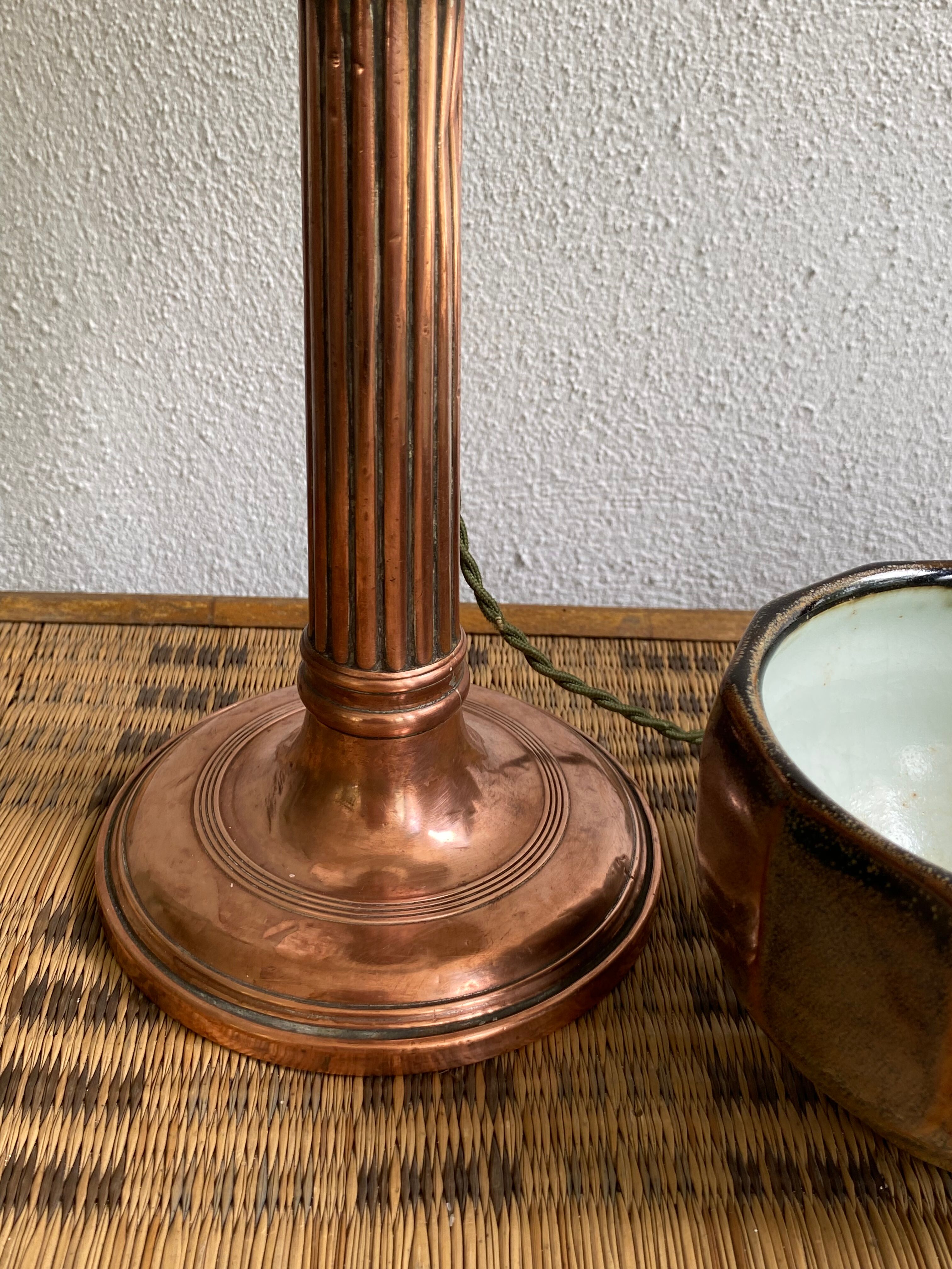Copper lamp, cable 2 m, fabric shade