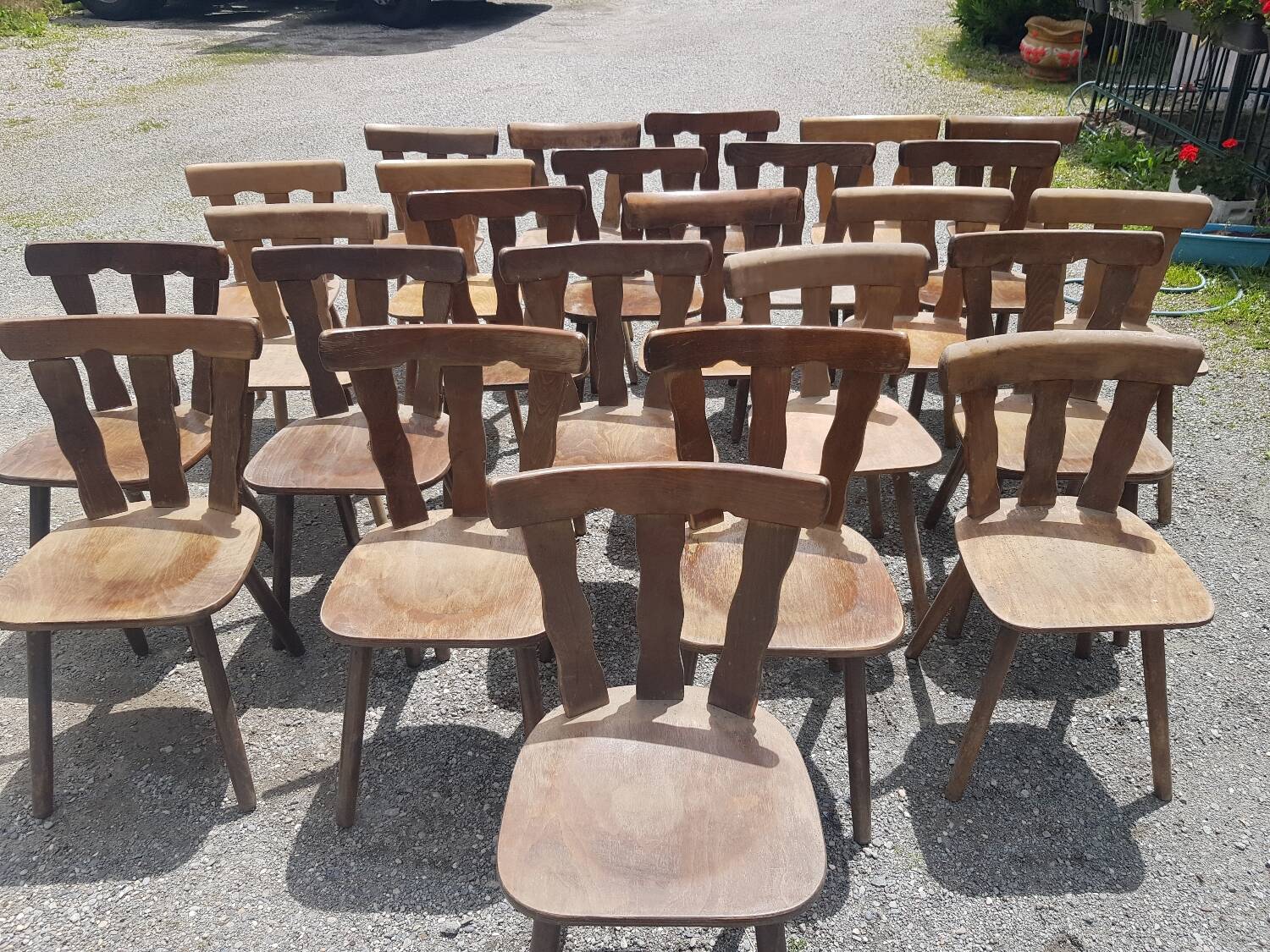 Old bistro chairs in solid oak wood