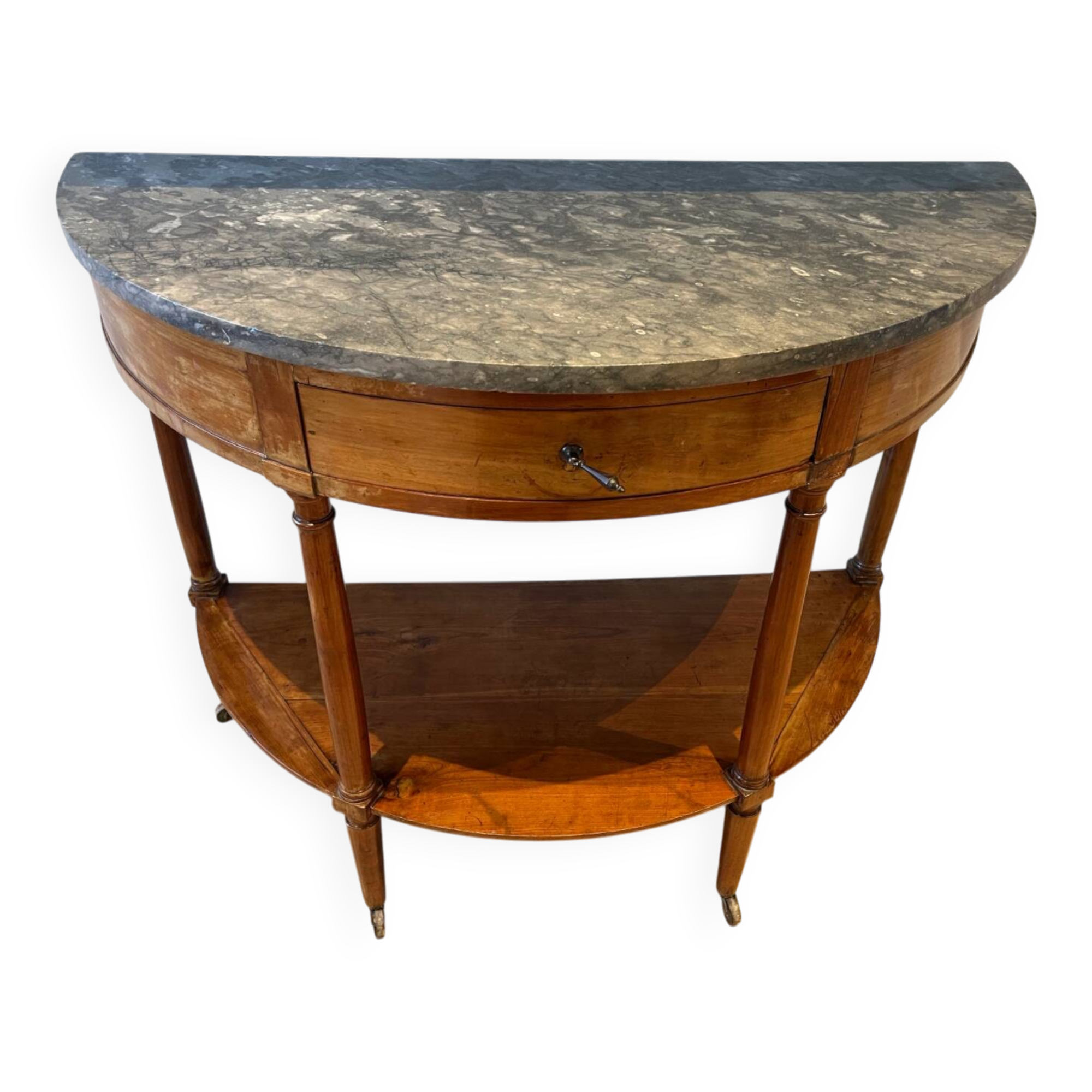 Half-moon console in mahogany with a marble top in Louis XVI style.