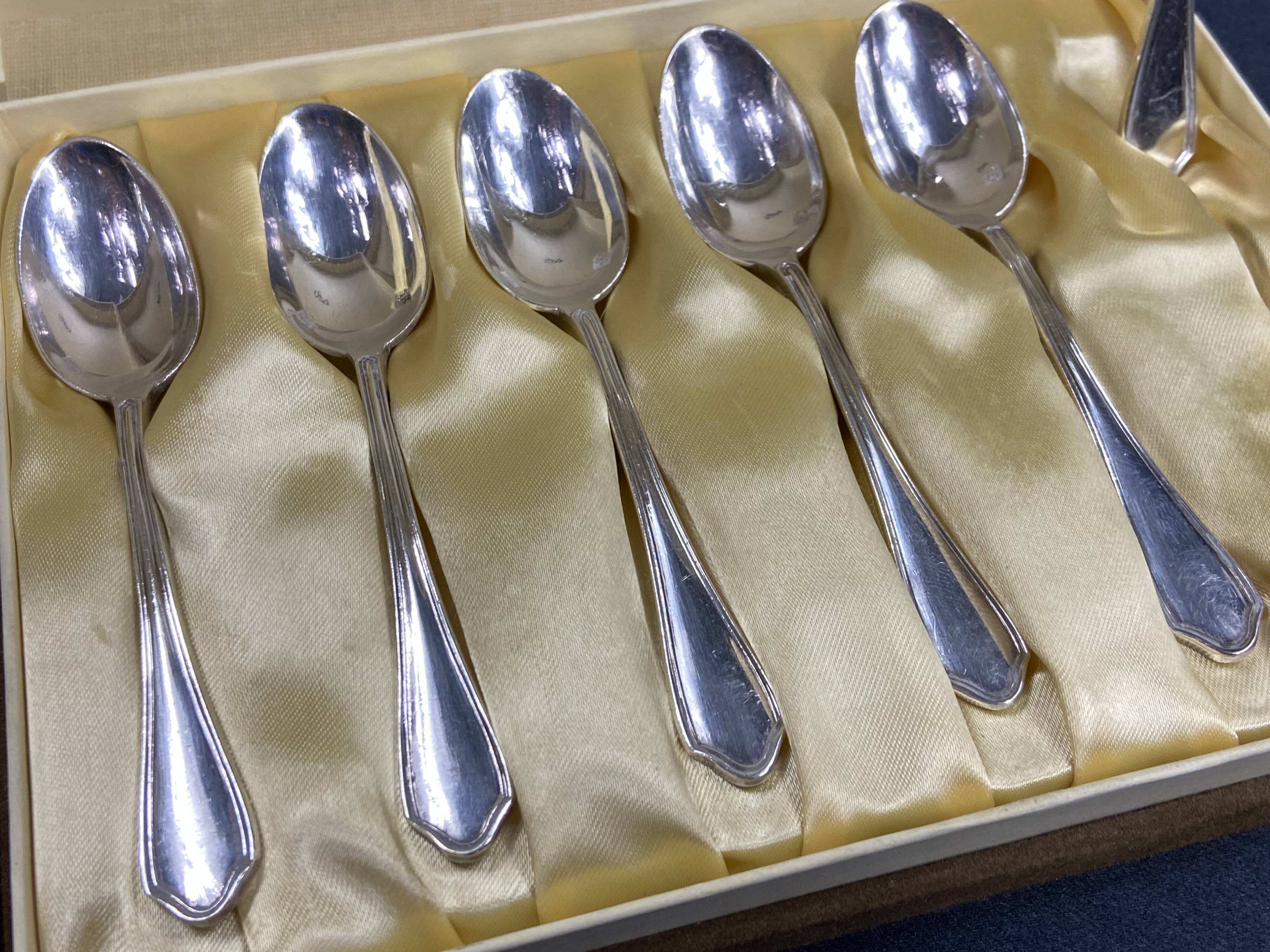 Complete set of 12 Louis XV style mocha spoons in silver-plated metal, Hermès