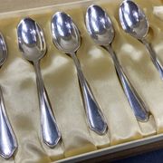 Complete set of 12 Louis XV style mocha spoons in silver-plated metal, Hermès