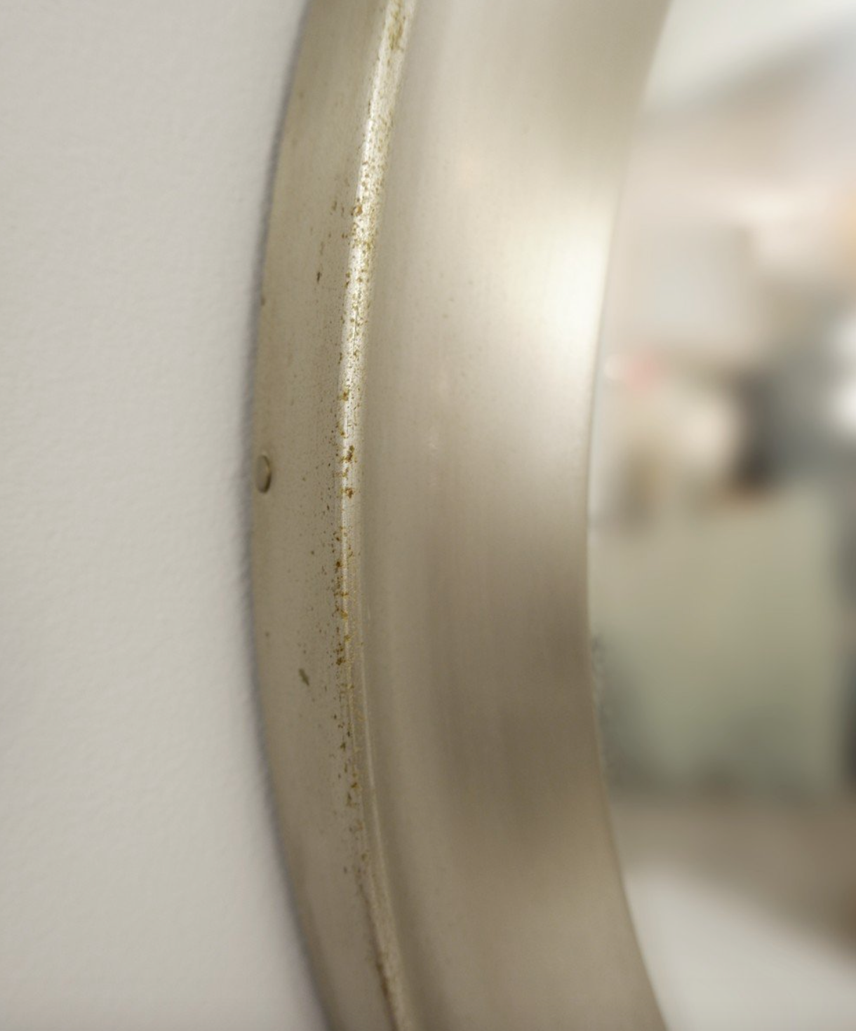 Brushed chrome round mirror 1970s 83x83cm