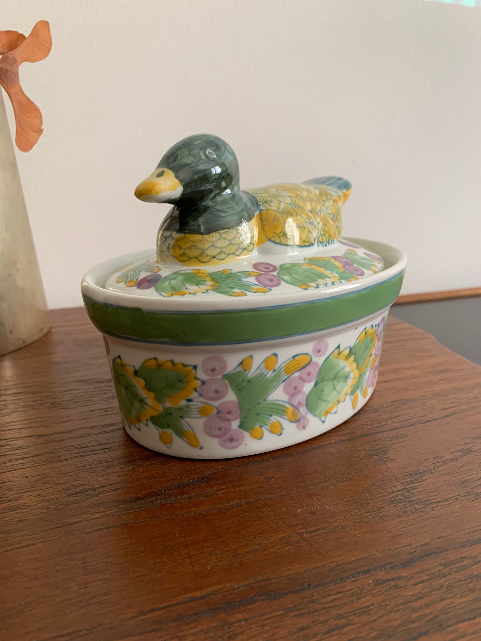 Barbotine terrine dish duck vintage 1970