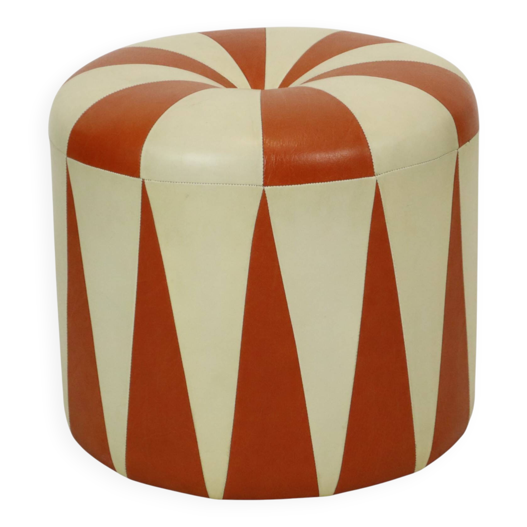 Round Vintage Pouf Orange Cream Two-Tone Skai Sixties