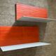 Pair of contemporary wall shelves in steel and stained wood